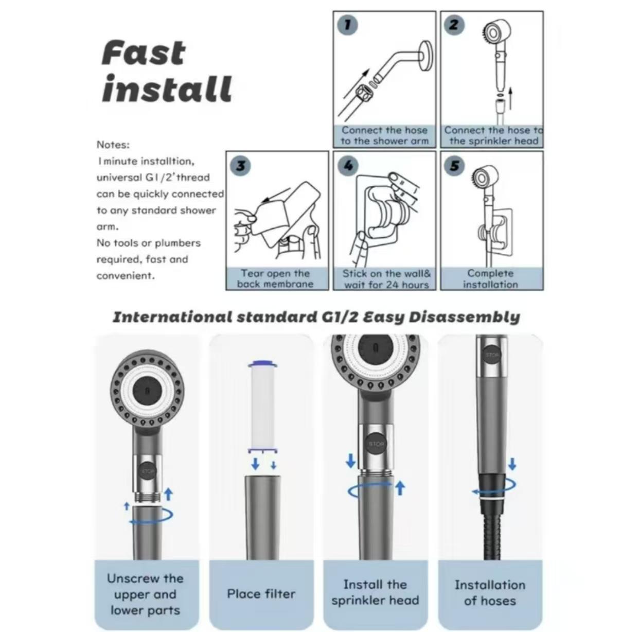 Shower Massage Head Kit, Multiple Filters, And Watering Modes