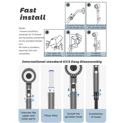 Shower Massage Head Kit, Multiple Filters, And Watering Modes